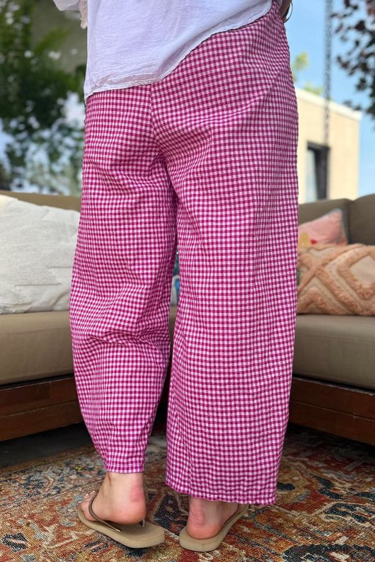 Arbi Gingham Relaxed Barrel Pant Magenta
